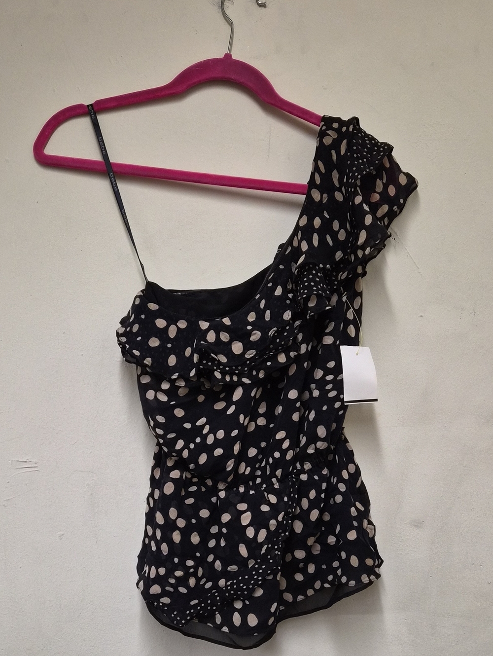 bebe Black One-Shoulder Polka Dot Top Size XS